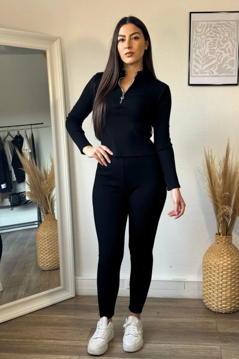 Ensemble jogging moulant côtelé noir
