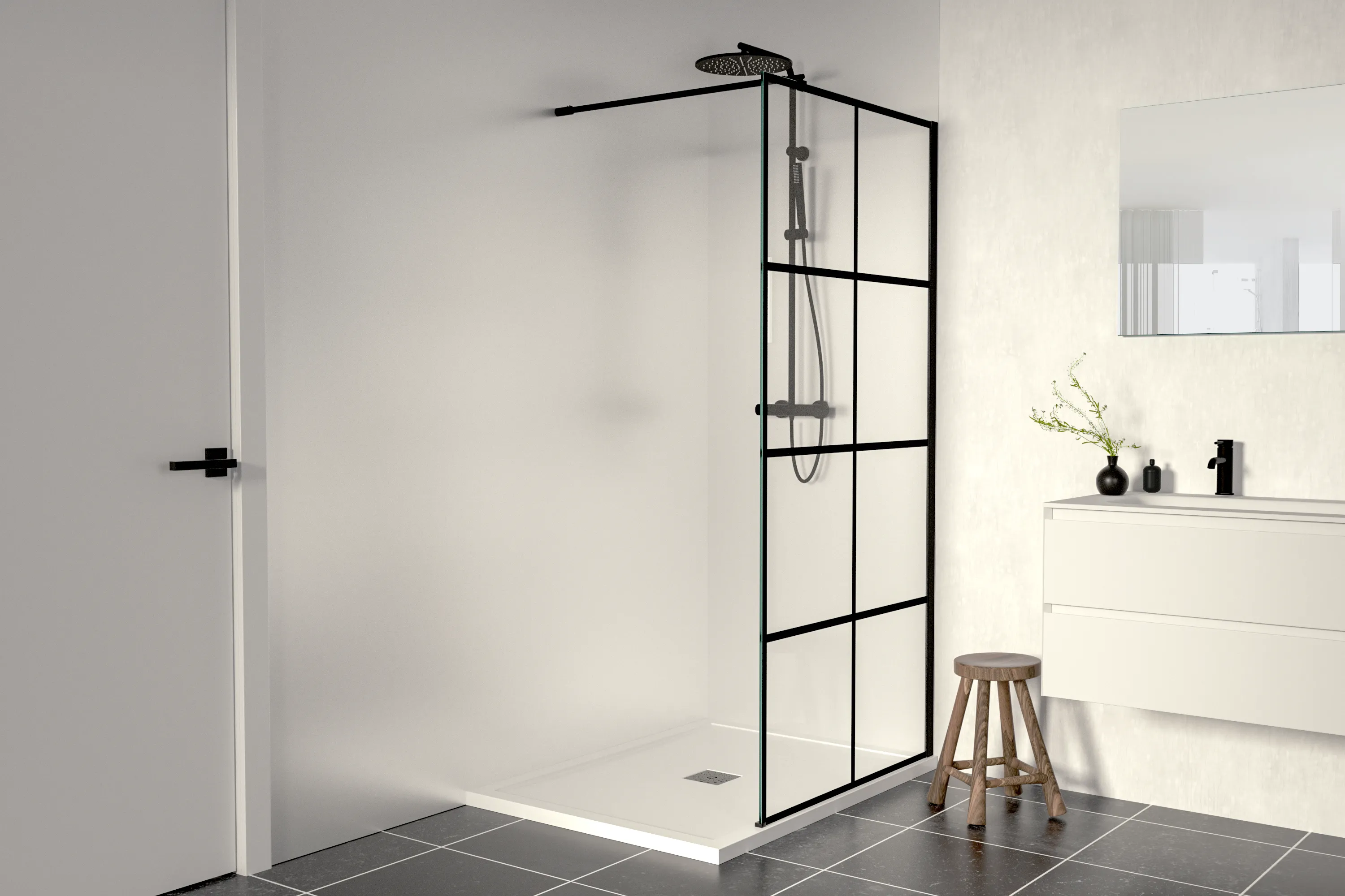 Linie Walk-In douche à l'italienne 100 x 200 cm verre square profil noir mat