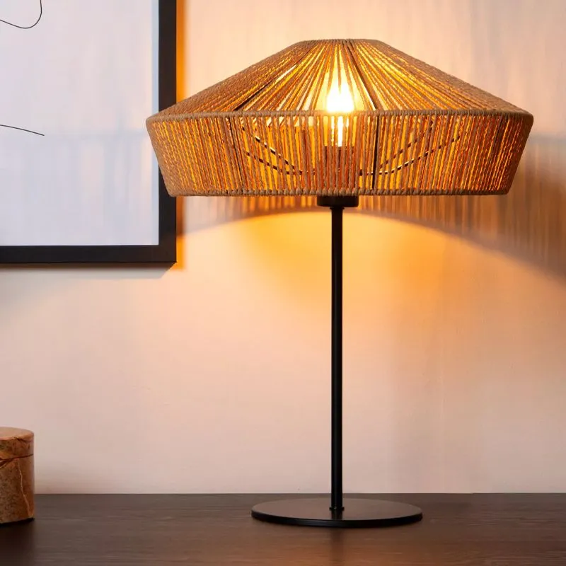 Rotan tafellamp hout, Yunkai, met schakelaar