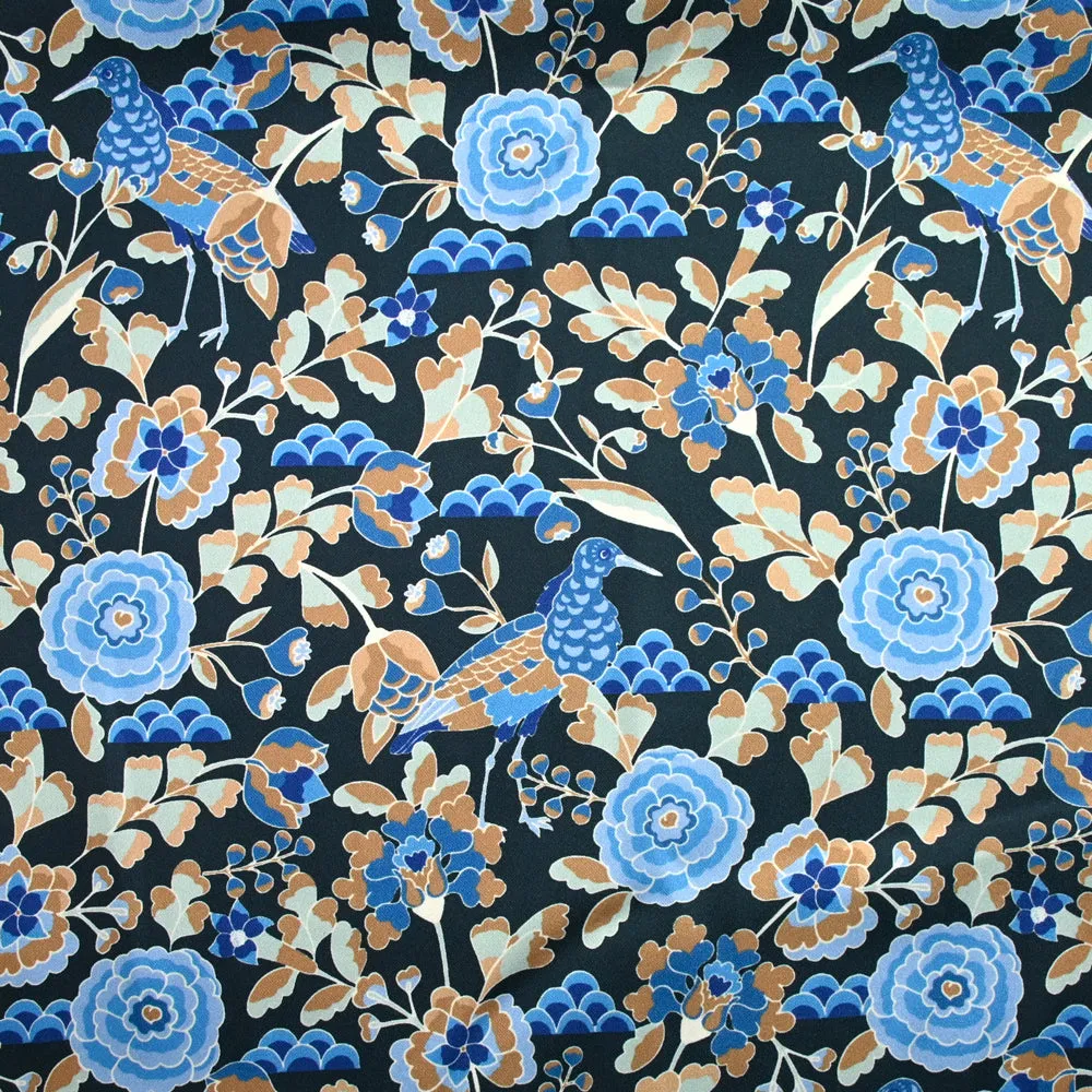 Satin polyester lourd oiseaux dans les bois fond marine